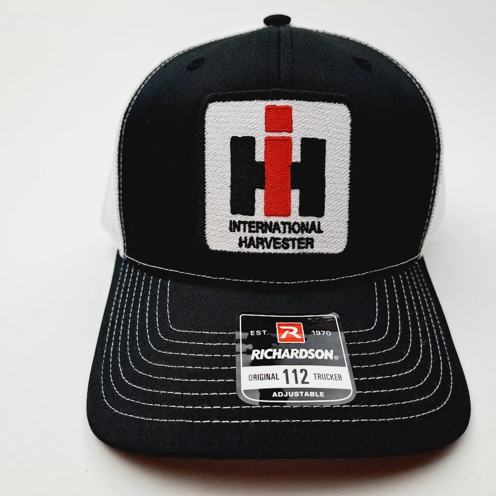 International Harvester Richardson 112 Trucker Mesh Snapback Cap Hat Black White